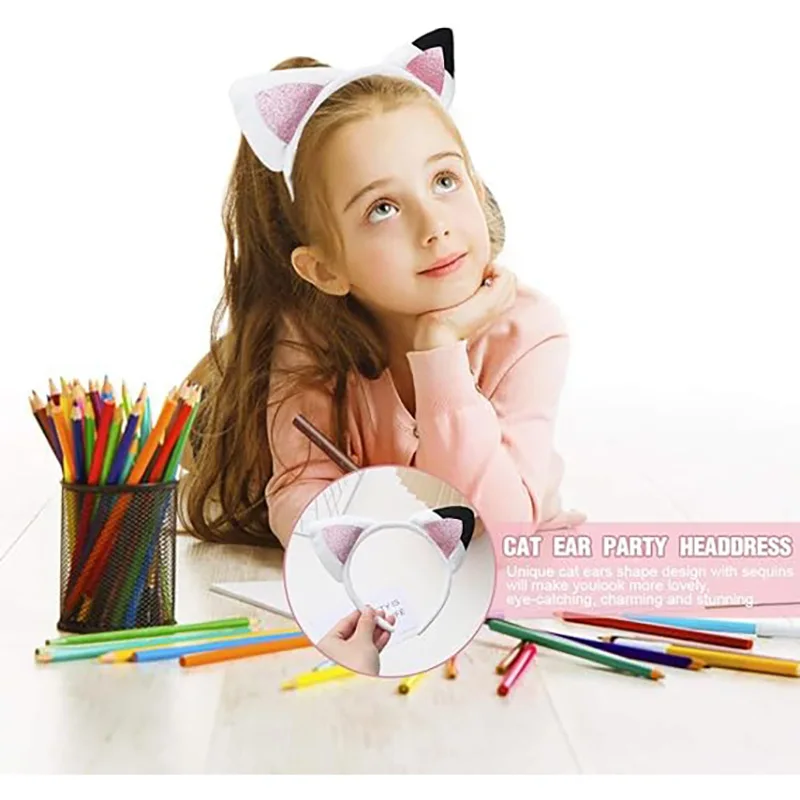Cute Baby Girls Cat Ears Glitter Headband Kawaii Headwear For Kids Toddler Halloween Party Accessories Hairhoop Birthday Gifts