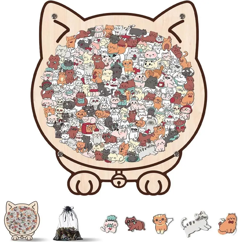 

Cute Wooden Puzzle Toy Irregular-shaped Puzzle Relieve Stress Fun Cat-shaped Home Decorations Interactive Toys Birthday Gift