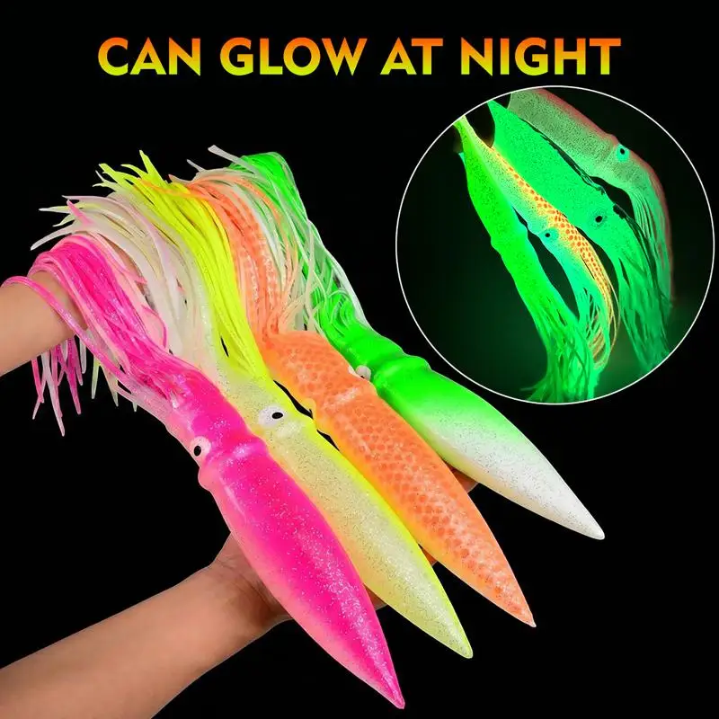~Large Luminous 17.5cm-41cm Squid Soft Bait For Sea Fishing Squid Skirts Octopus Trolling Tuna Baits Saltwater Fishing Tackle