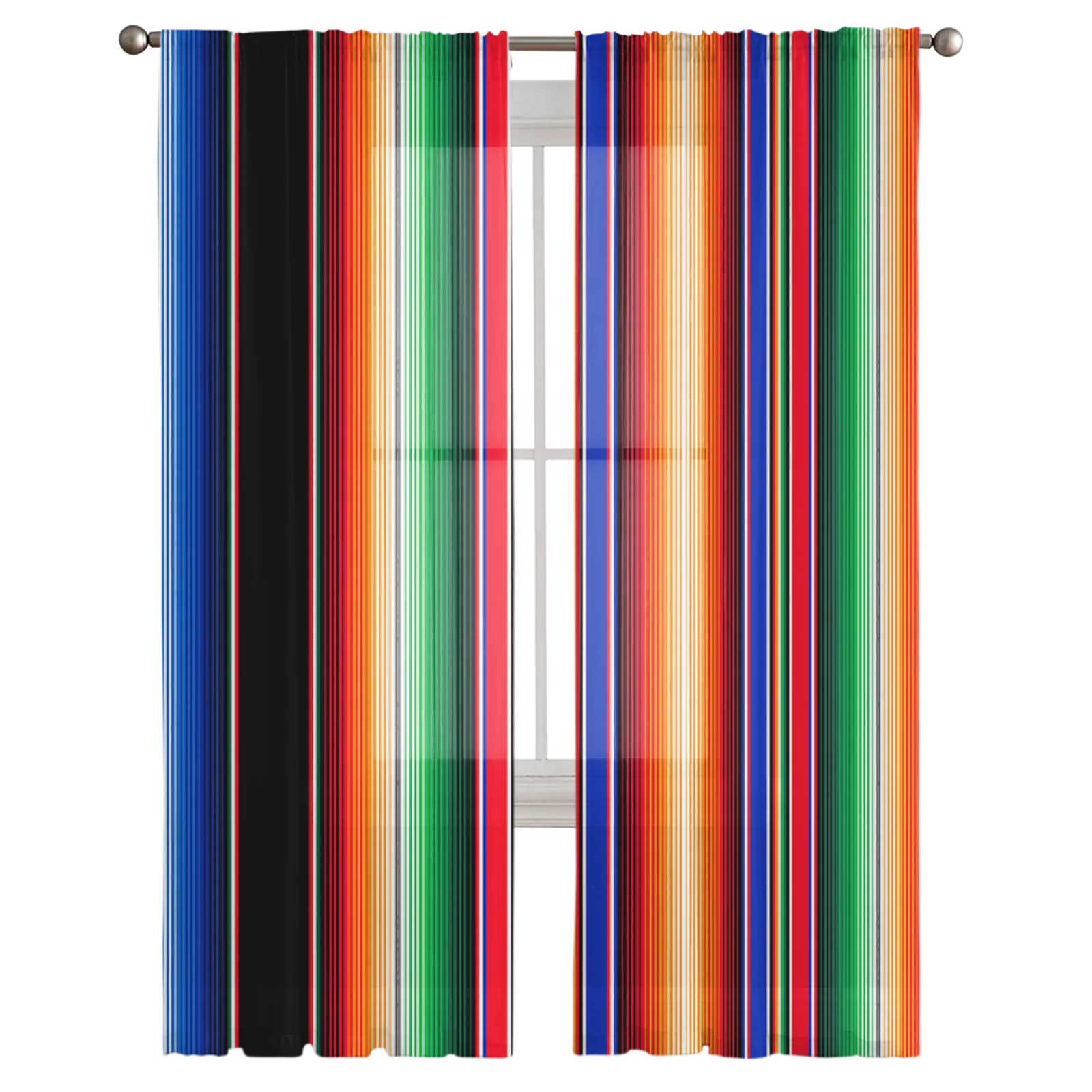 Mexican Stripes Colorful Stripes Window Treatment Tulle Modern Sheer Curtains for Kitchen Living Room Bedroom Curtains Decor