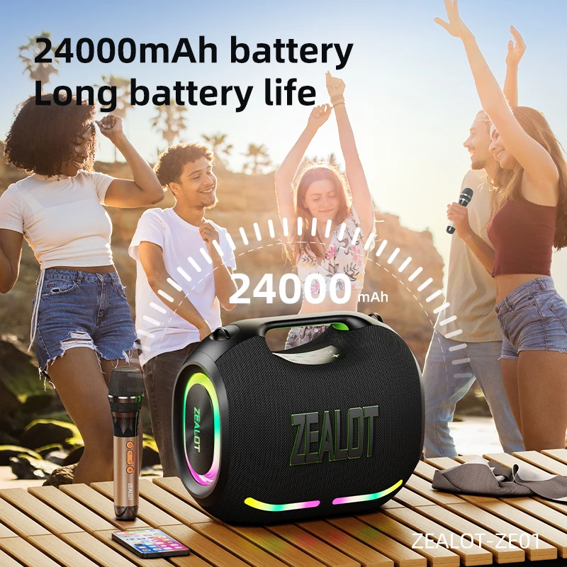 zealot_ZE01M Bluetooth Speaker with Wireless Microphone, Portable Loud Party Bluetooth Speaker Full Range Drivers/Deep Bass