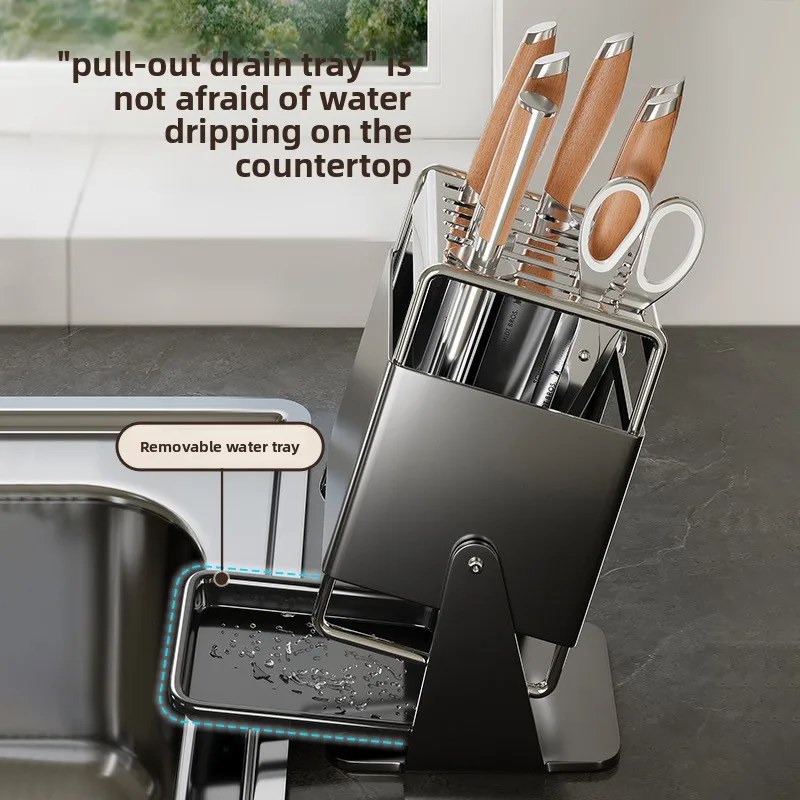 Cream Style Stainless Steel Rotary Kitchen Tool Holder, Countertop Storage Shelf, Multifunctional Household Utensil Organizer, K