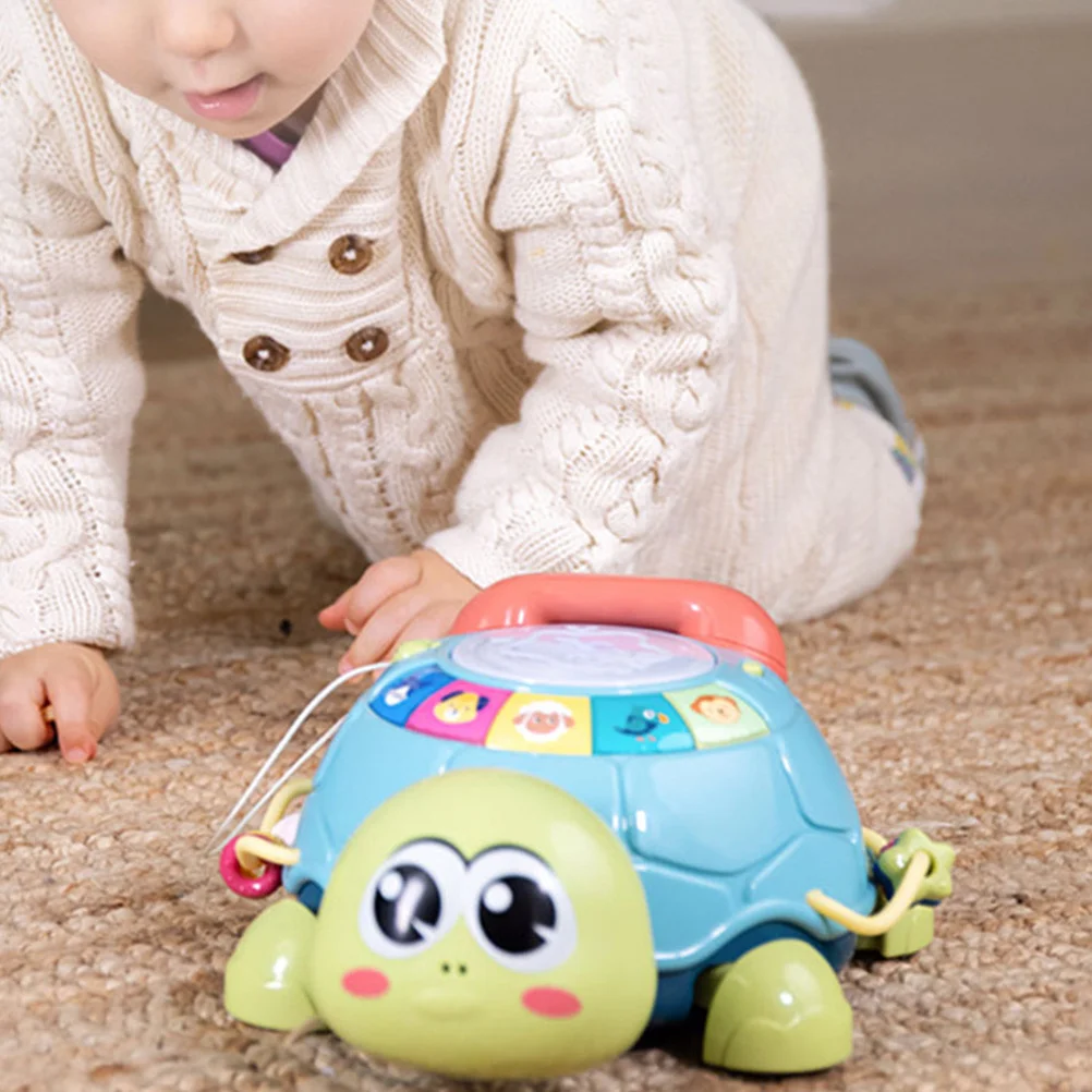 Interaktywny odtwarzacz muzyczny w kształcie żółwia dla dzieci, zabawka edukacyjna dla niemowląt, żółw do raczkowania.