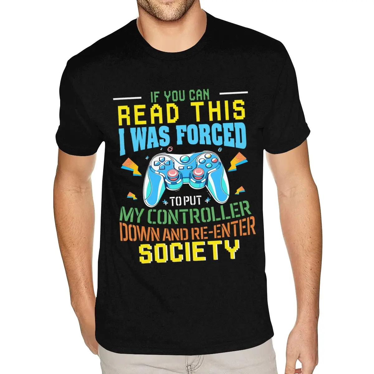 

Personalised I Was Forced To Put My Controller Down Funny Gamin T-Shirt Men 6XL Short Sleeved Heavy Cotton Black O Neck Shirts