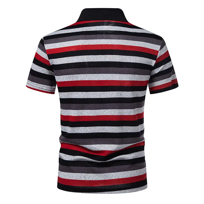 Summer Men's Casual Striped Polo Shirt Short Sleeve Turn-down Collar Business Pull On Tees Tops Male Chic Classic Style Polos