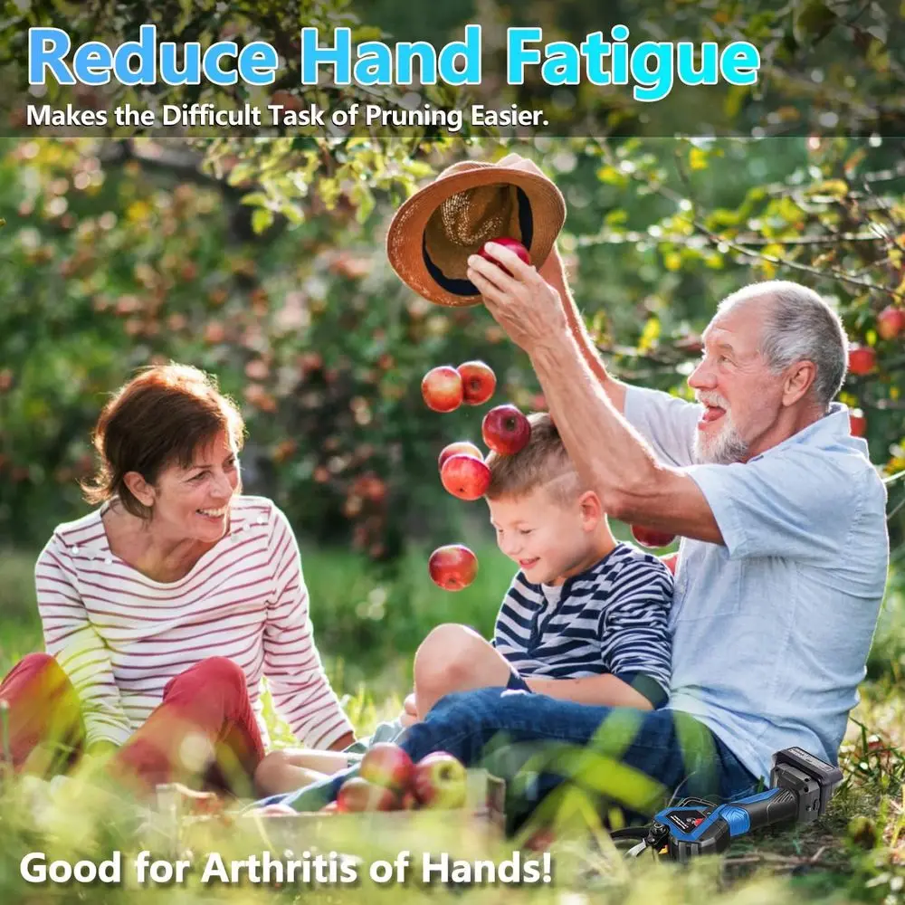 Tesouras de poda elétricas sem fio com display LED colorido, capacidade de corte de 32 mm / 1,26 polegadas, bateria recarregável de lítio 2 x 2 Ah