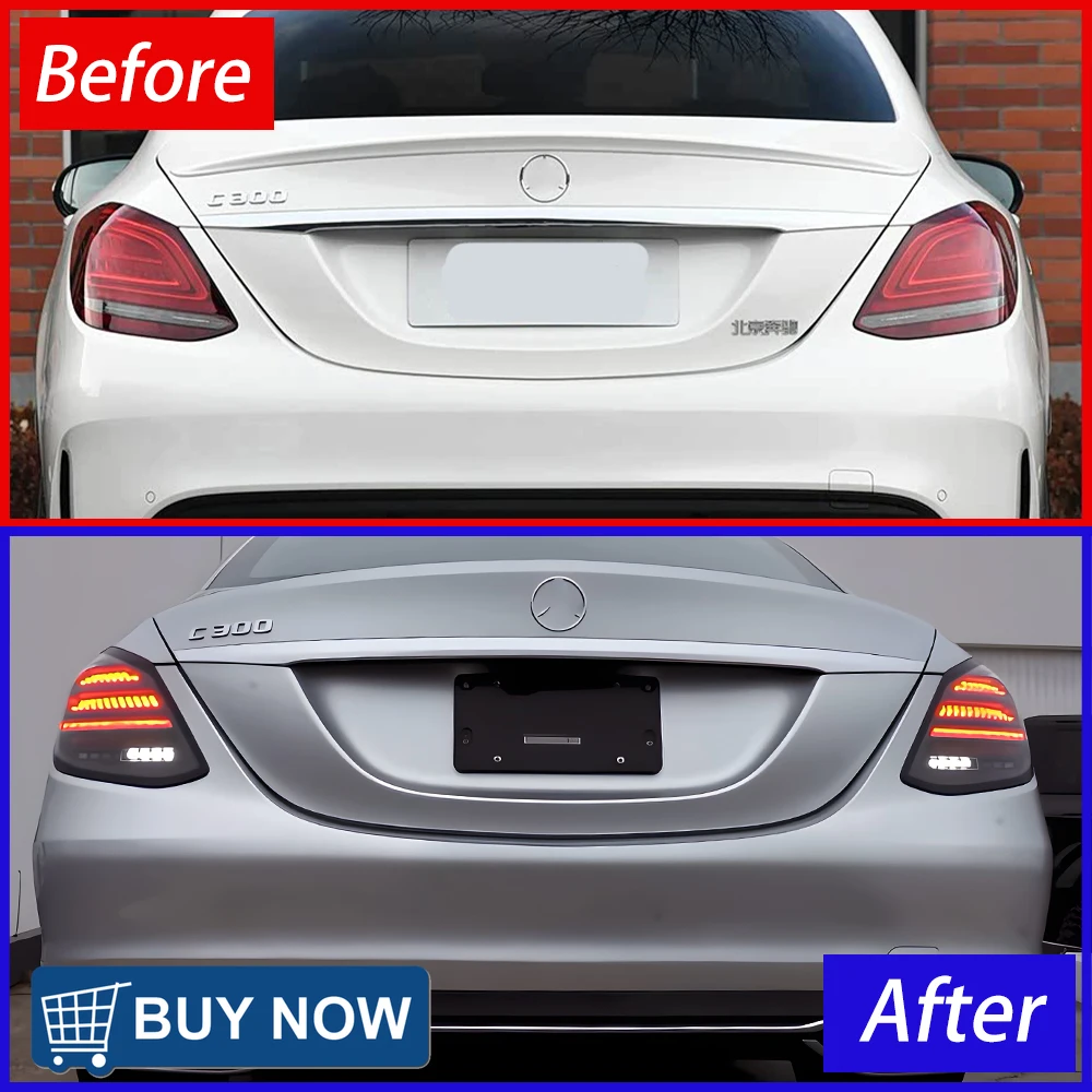 لبنز C-Class W205 2015-2021 مجموعة المصابيح الخلفية التلقائية ترقية LED جميع التصميم الجديد جميع أدوات التوصيل والتشغيل الجديدة