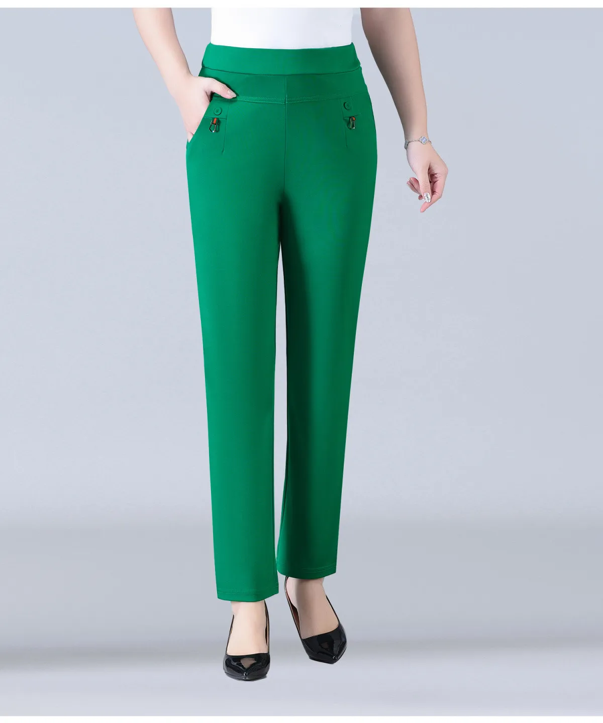 Candy Color Korean Stretch Pants Slim High Waist Straight Pants Women Trouser Patchwork Pocket Casual Thin Classic Pantalones