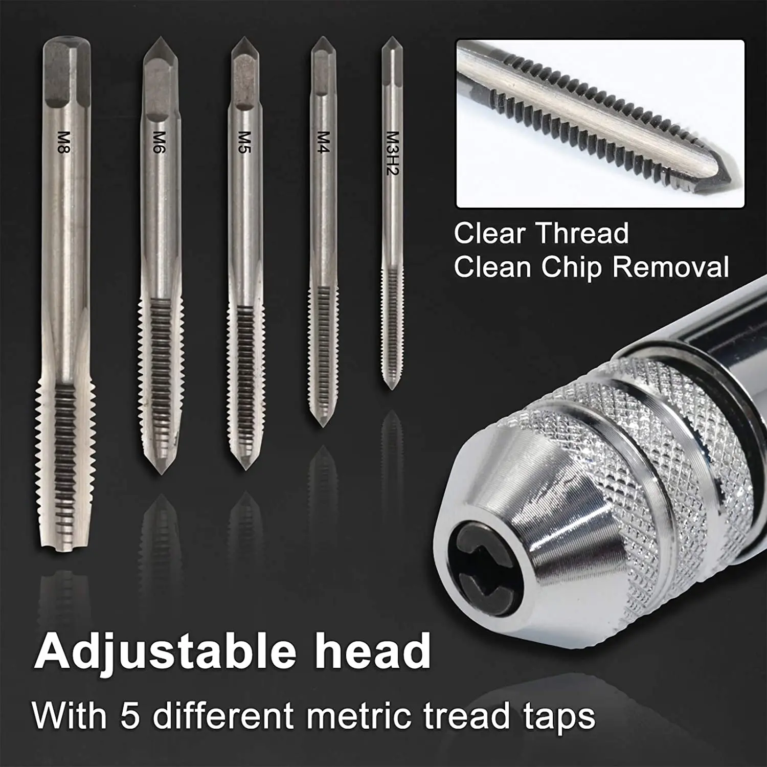 Adjustable T-Handle Ratchet Tap Holder Wrench, Machine Screw Thread Metric , Bothway Hand Screw Tap Set Manual Tapping Tool Kit