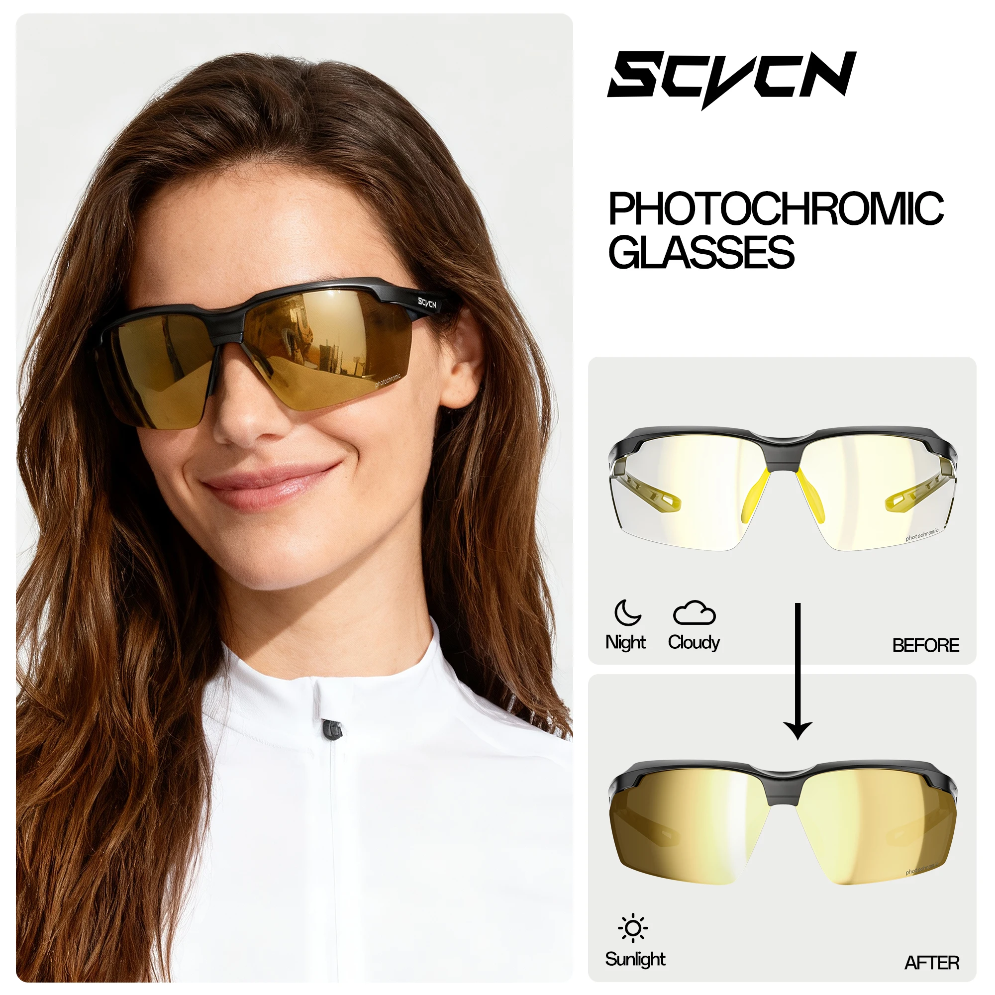 SCVCN Photochromic Sunglasses Cycling Glasses UV400 Outdoor Sports Running Men's Road MTB Bicycle Goggles Women Bike Eyewear