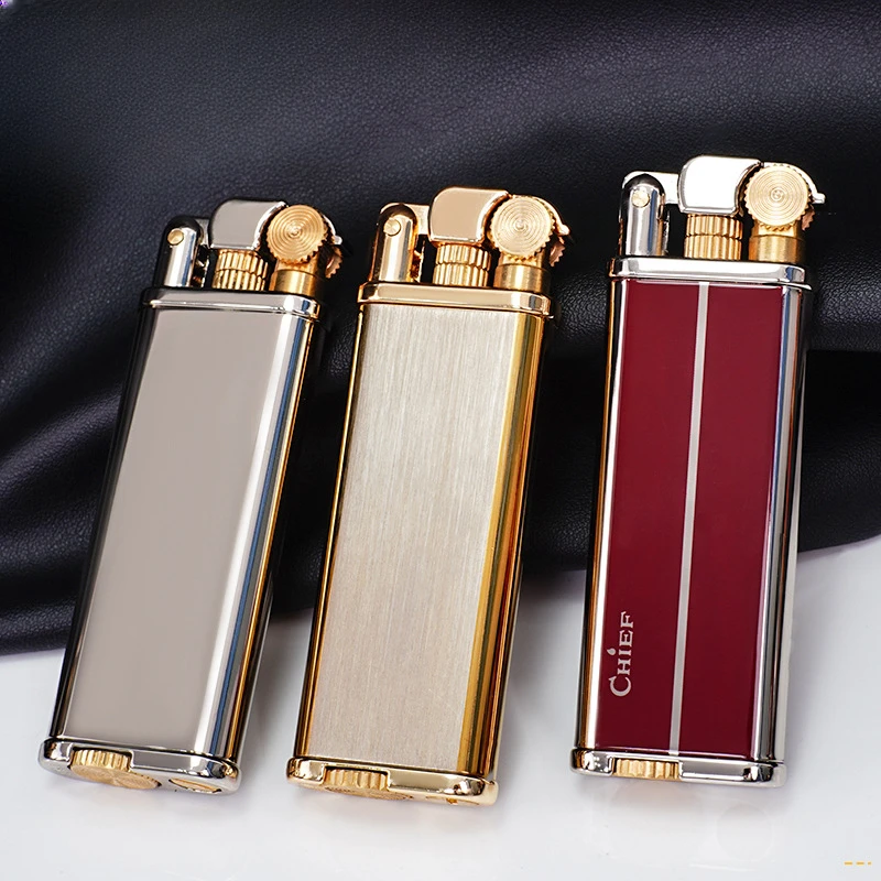 Retro High End Brass Kerosene Lighters Slim Mini Metal Grinding Wheel Lighter Weed Smoking Accessories Gadgets for Men Lighters