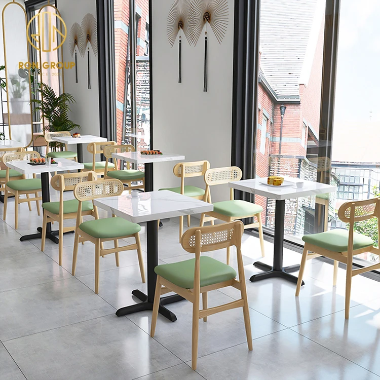 

Custom square Fast Food Coffee Shop Commercial Furniture Metal Bistro Small Cafe Marble Hotel Restaurant Table and Chairs Set