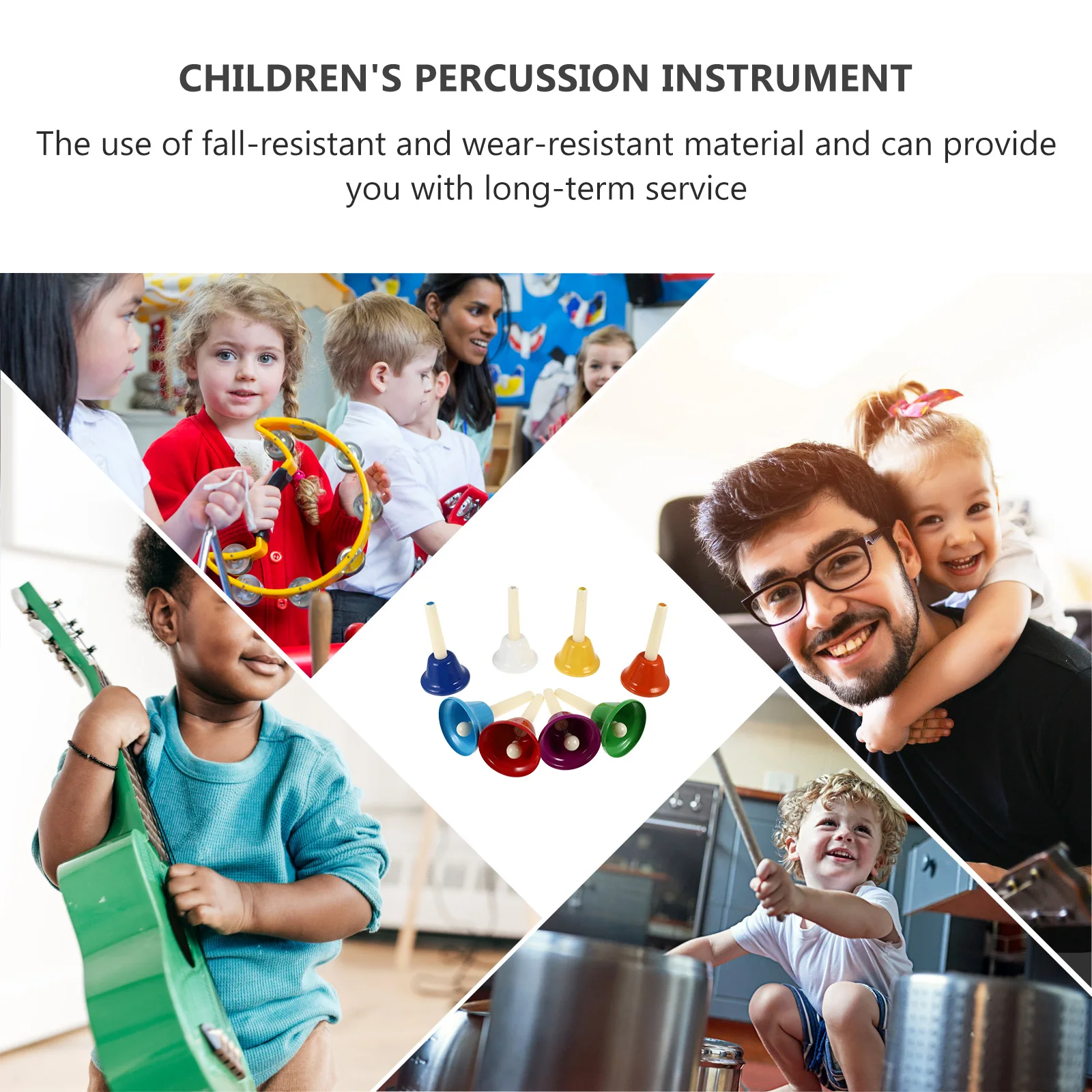 

8pcs 8 Note Diatonic Hand Bells For Kids Musical Percussion Instrument Smooth Edges Fall Resistant Bright Color Classroom
