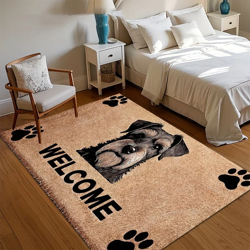 Hot Sale Schnauzer Pet Theme Welcome Area Rug Non Slip Wear-Resistant Decorative Floor Carpet for Living Room Bedroom Entryway