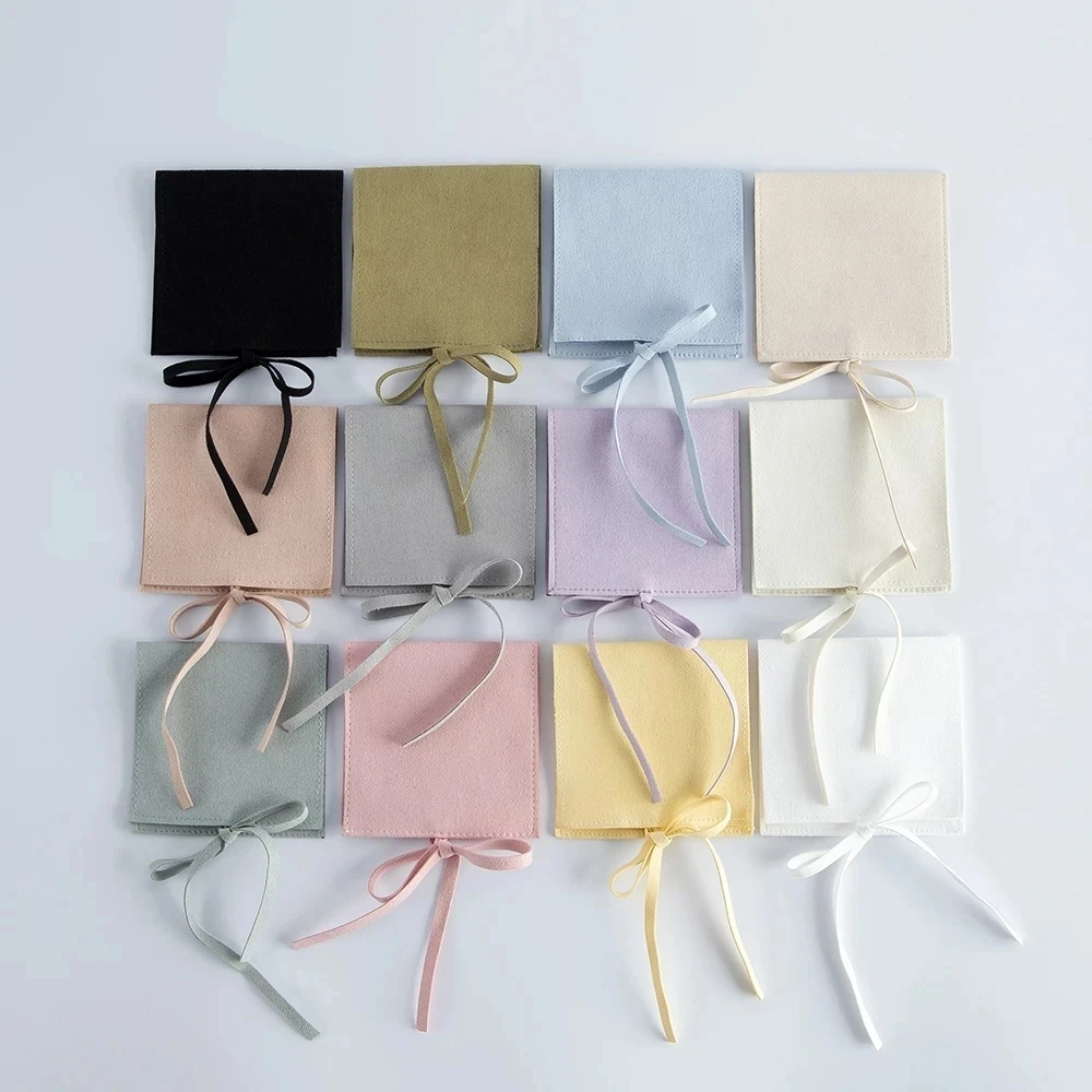 Imagem -06 - Bege Microfibra Jóias Anel Brincos Suede Envelope Bolsa com Corda Storange Embalagem Pouch Wedding Gift Party Atacado