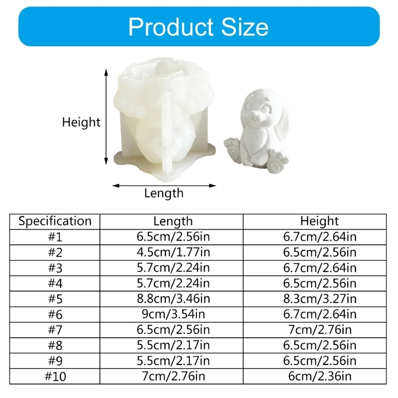 수제 토끼 금형 3D 만화 동물 실리콘 금형 장식 석고 금형 45BE