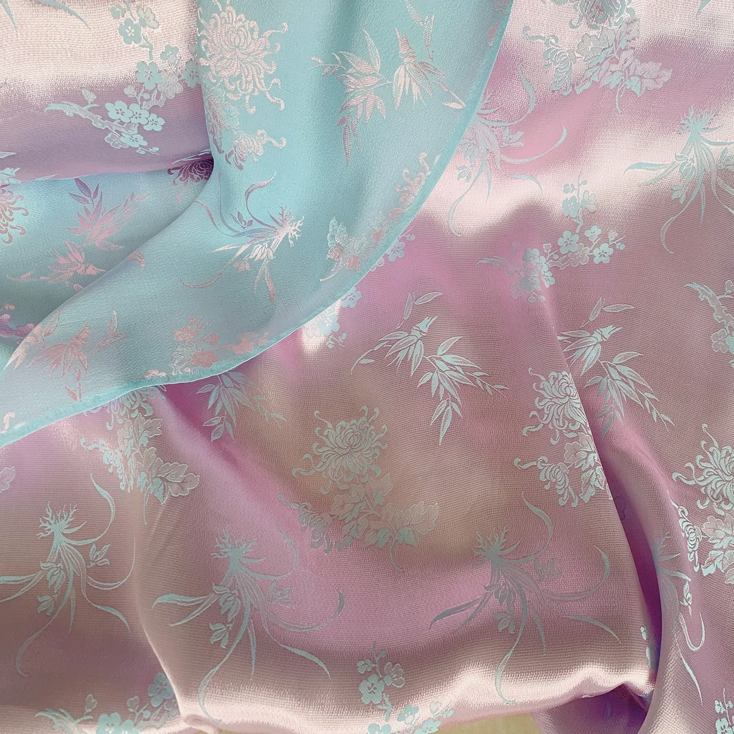 jacquard silk fabric crepe By The Meter for cheongsam Hanfu Dresses Sewing fashion Chinese style flowers silky drape thin summer