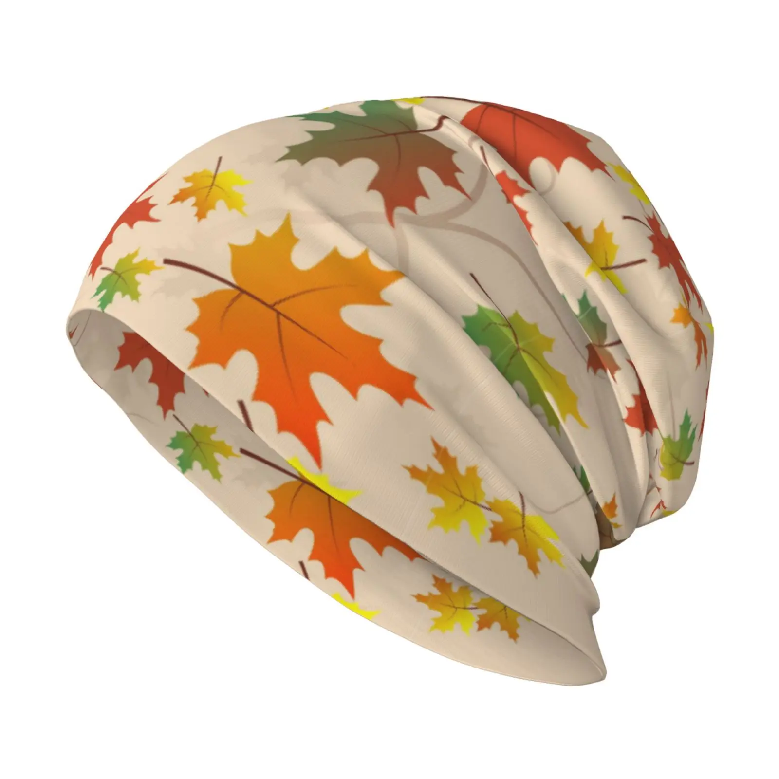 Colorful Maple Leaf Knitted Cap Closed Chemotherapy Knitted Cap Loose Hanging Skull Cap Universal Headwear for Cancer Patients