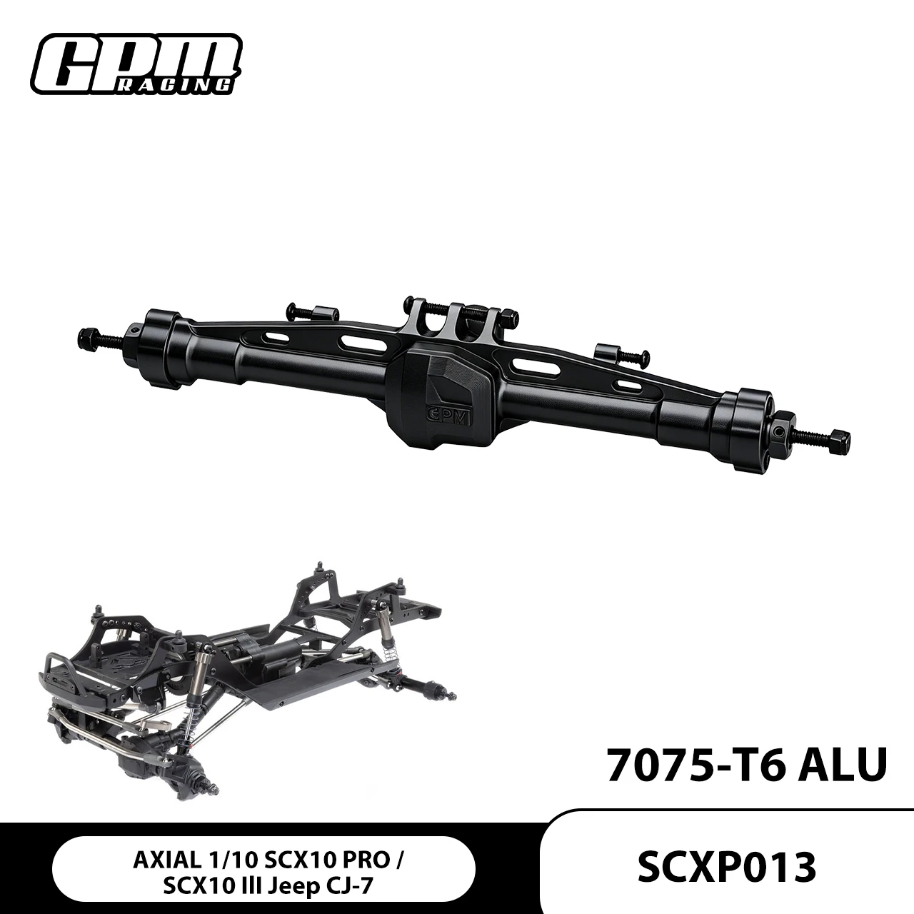 GPM Alloy 7075 Rear Straight Axle Housing AXIAL 1/10 SCX10 Pro SCX10 III  CJ-7 AXI03028