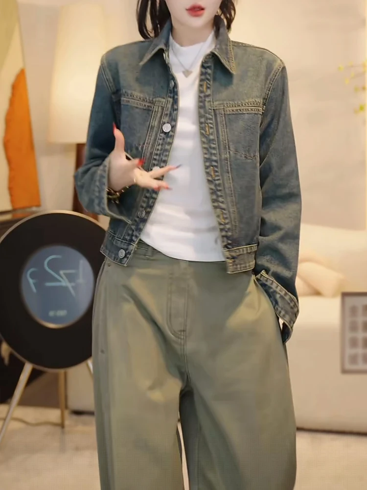 เสื้อแจ็คเก็ตยีนส์แฟชั่นสำหรับผู้หญิง คอปก สปริง/ออทัมน์ รุ่นใหม่ ระบายอากาศได้ดี สไตล์ลำลอง เสื้อคลุมผู้หญิง