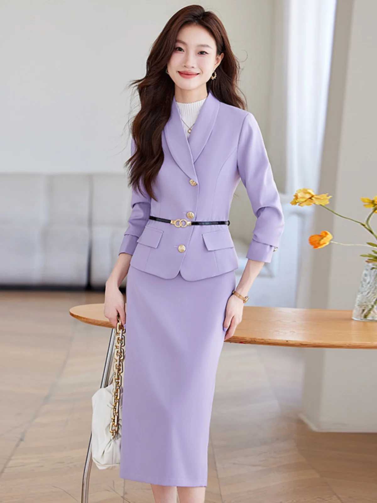 

Элегантный женский костюм для осени и зимы: униформа стюардессы, высококачественный, с длинным рукавом, полиэстеровая юбка