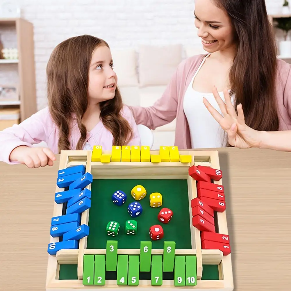 Educational Dice Game Wooden Shut Box Board Game with Dice Educational Math Number Strategy Game for 4 Players Fun Family Night