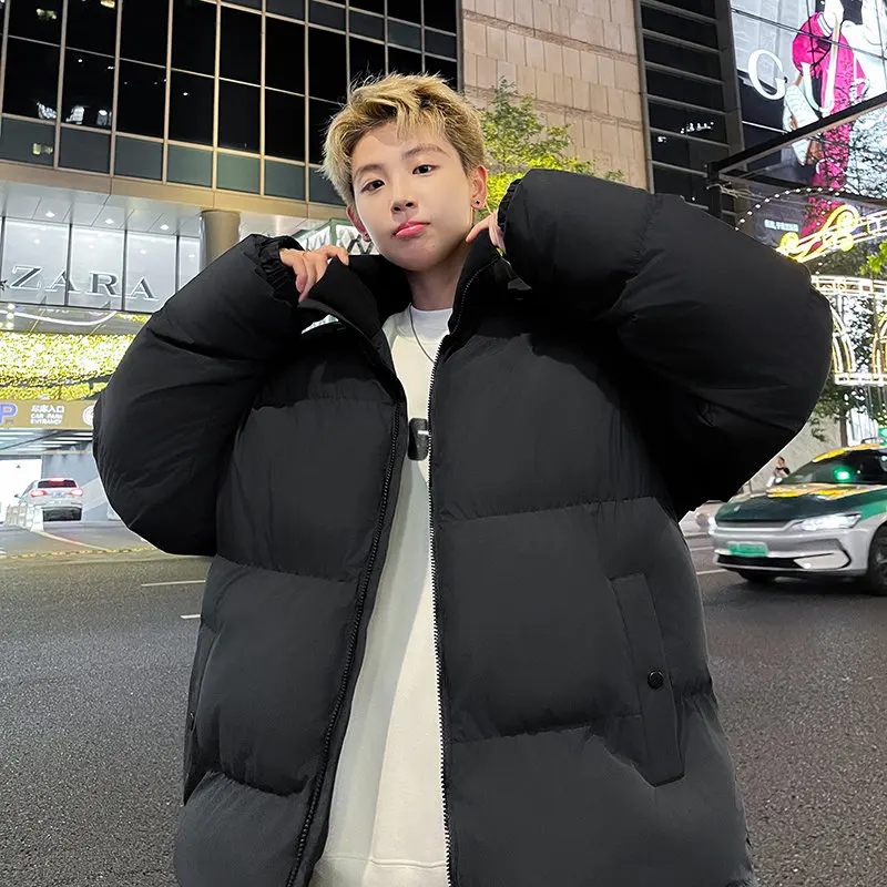 

Thickened Pure Color Stand Collar Cotton Jacket Winter Outerwear Casual Loose Fit Cotton Coat Windbreaker Outwear Loose Coats