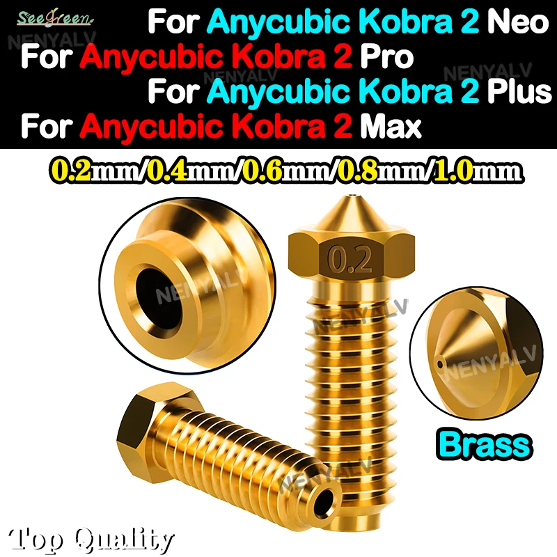 For Anycubic Kobra 2 Plus/Max Nozzle Flow High Precision For Anycubic Kobra 2 Neo/Pro Volcano Brass Nozzle 0.2/0.4/0.6/0.8/1.0mm