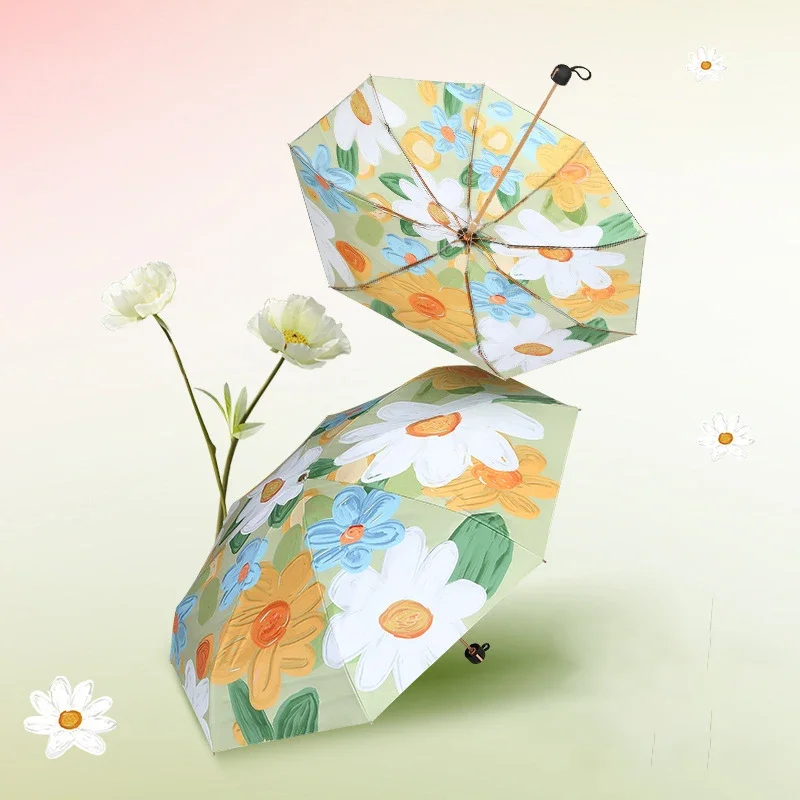 Flower Sun Umbrella Woman, 5 Folding Mini Umbrella UV Protection, Portable Sunshade, Foldable Parasol Umbrella 