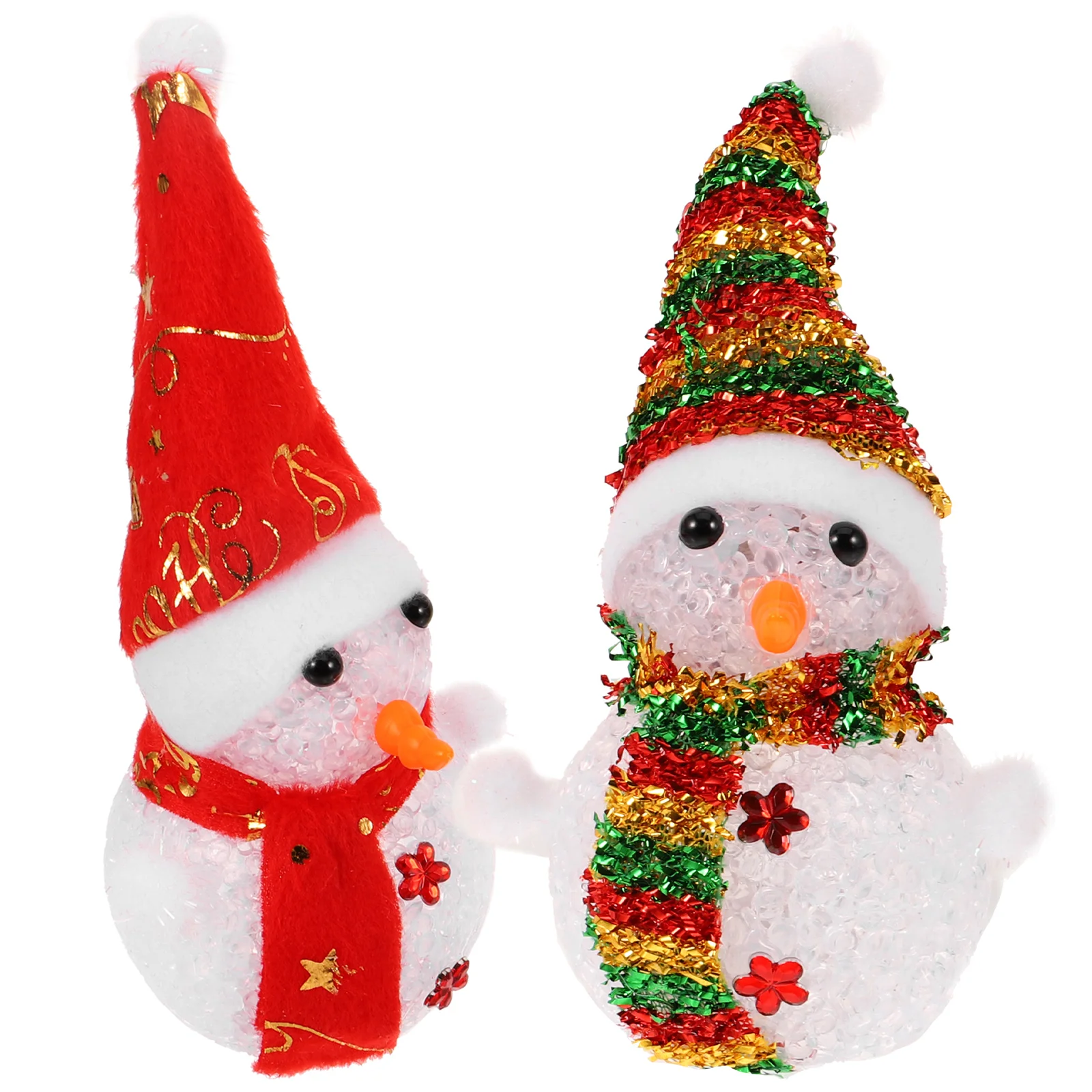 

2PCS Christmas Snowman Toys Glow Xmas Night Lights LED Luminous PVC Crystal Particles Decor Durable Home Office Bar