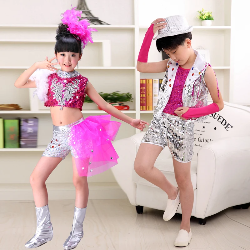 

Jazz Dance Performance Costumes Boys and Girls Sequins Modern Dance New Poncho Skirt Stage Performance Suit