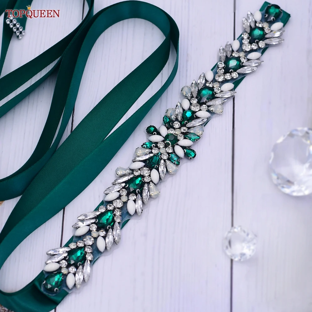 Topqueen Meerdere Stijlen Groene Riem Met Diamanten Bruids Bruiloft Accessoires Strass Vrouwen Jurken Avond Gordels S30