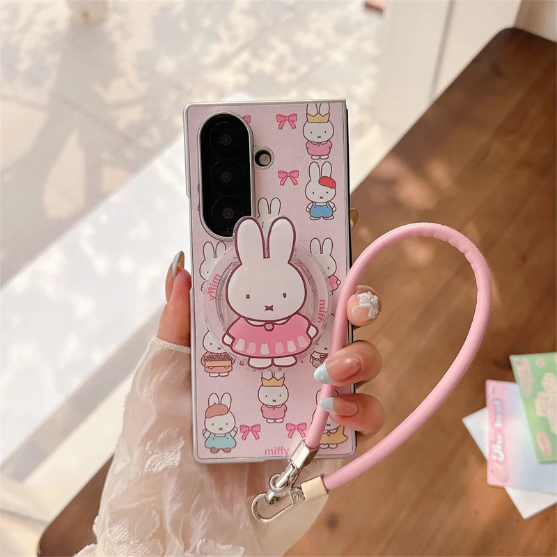 

Cute cartoon magnetic Miffy Phone Case For Samsung Galaxy Z Fold 7 6 5 Z Fold6 Fold7 Fold5 Cover with Ring Cute Cases Women Fund