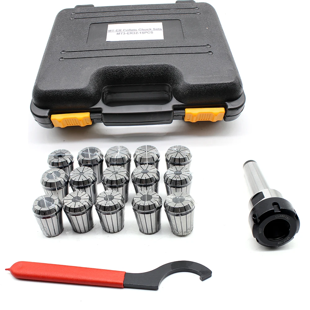 MT3 Precisie Spantang Houder + 15 Stuks ER32 Spantang 3-20mm Chuck Set w/schacht Spanner Voor Frezen