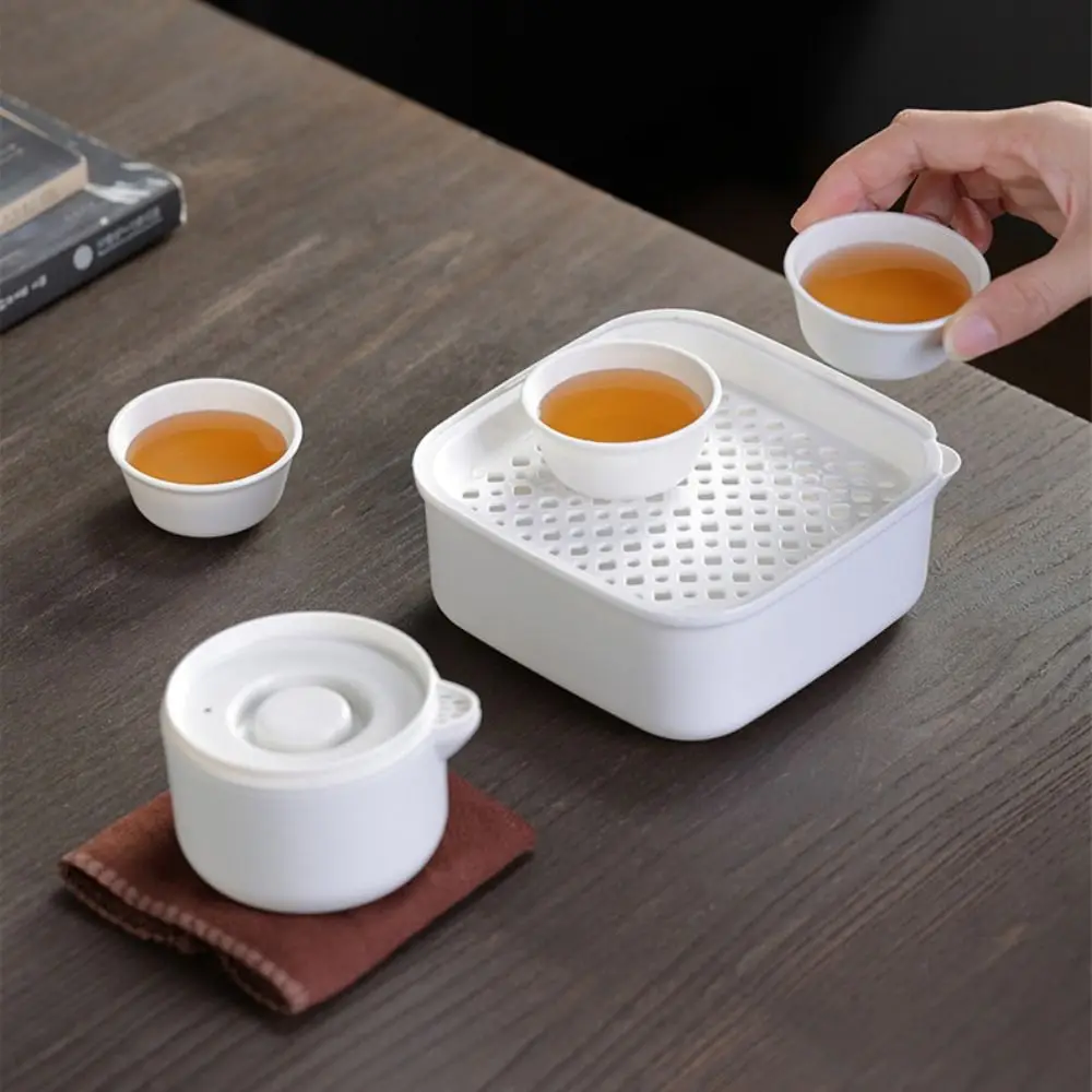 

Practical 1 Pot 3 Cups Portable Travel Tea Set Plastic Disposable Kung Fu Tea Set Integrated Storage Camping Tea Set Household