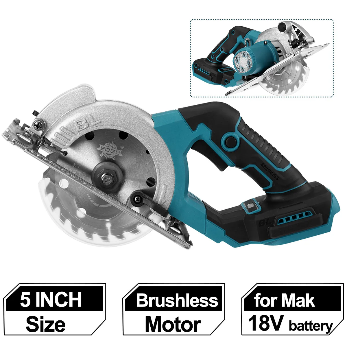 125mm Cordless Brushless Electric Circular Saw Multi-Angle Cutting Handheld Saw 10800r/min Power Tool For Mak 18v Battery
