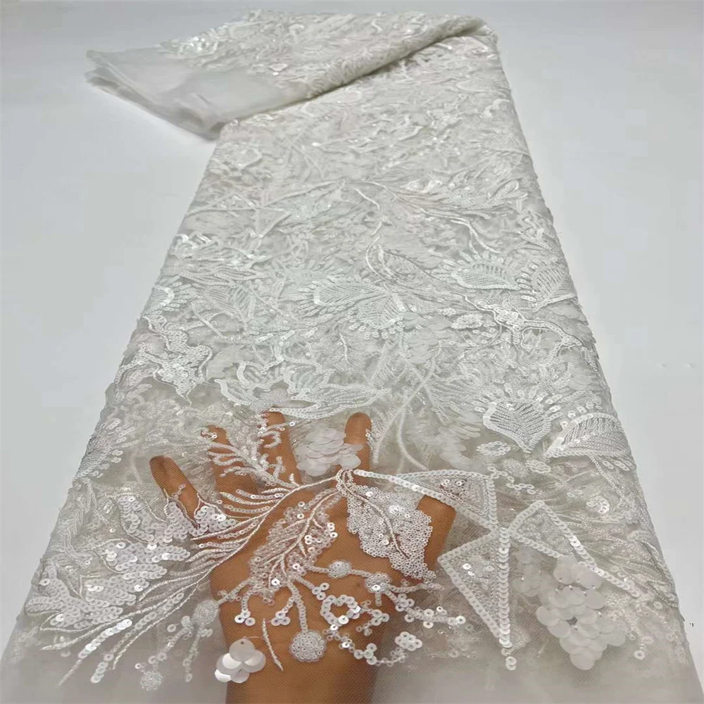 New Arrival African Luxury French Tulle Lace Fashion Sequins Nigeria Lace Embroidery Bridal Net Fabric For Evening Dress Sewing