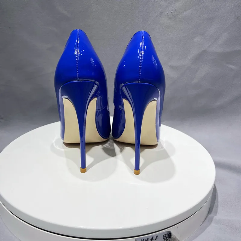 Heelgoo Solid Royal Blue Women Side Curl Cut Pointy Toe High Heel Shoes for Wedding Party Elegant Stiletto Pumps Plus Size 33-46