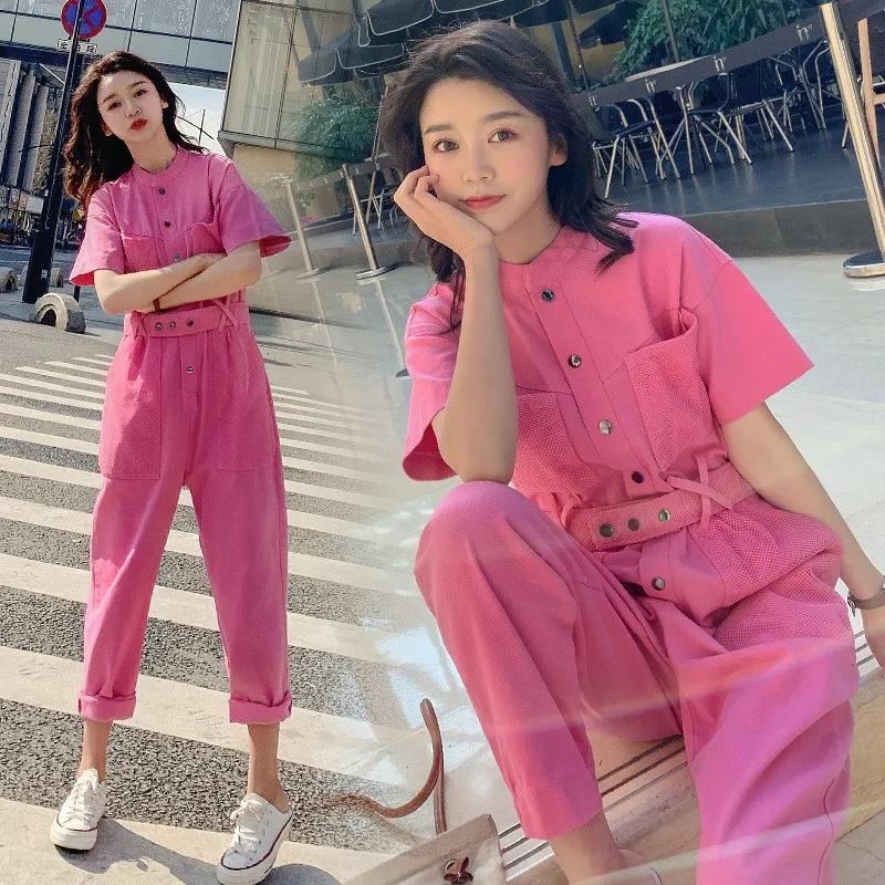 Casual Work Office Women Jumpsuit Spring Summer Fashion Overall Loose Solid Long Playsuit Lace Up Sashes Jumpsuit Rompers New