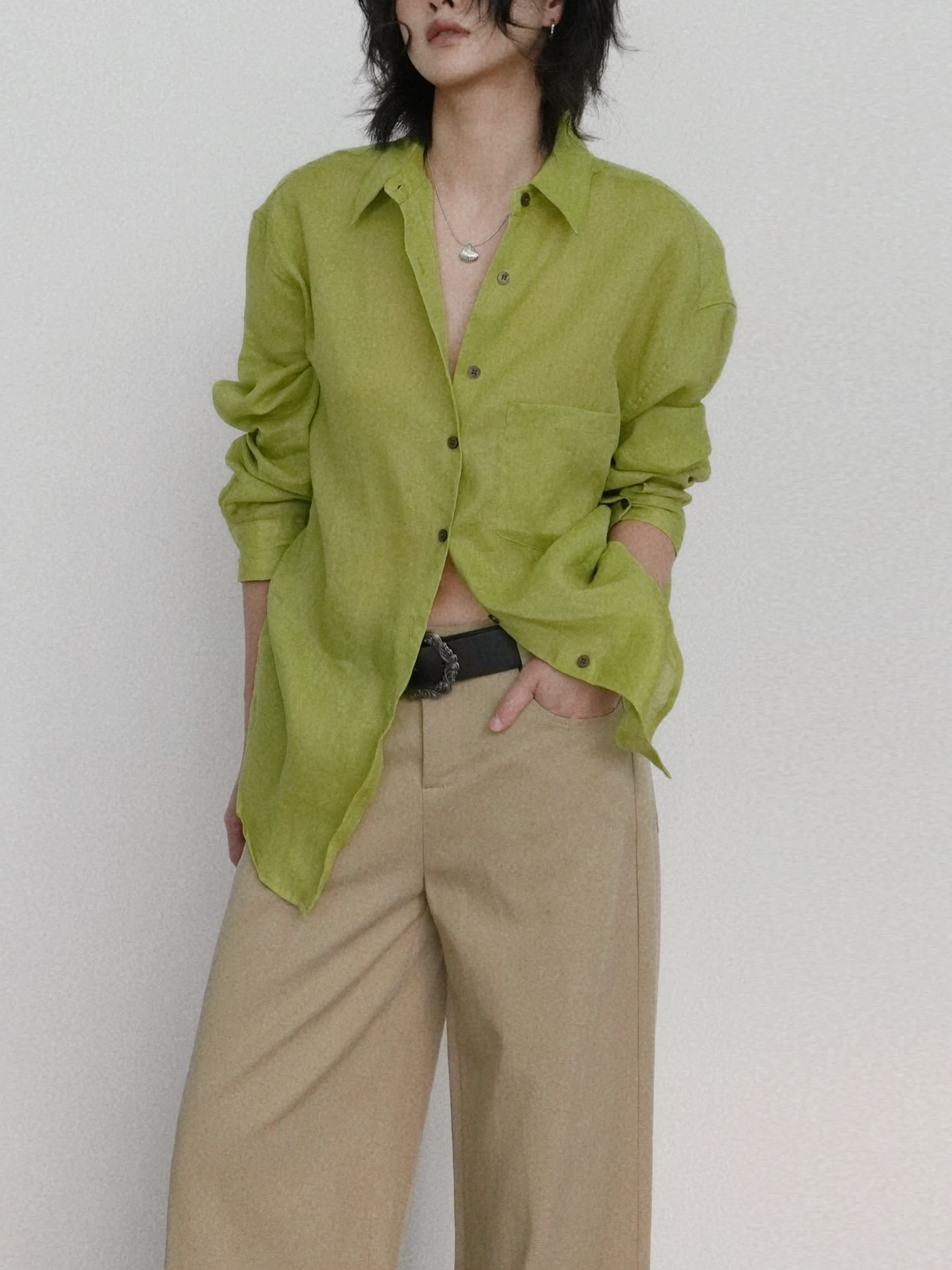 

Uxi Minimalist Flax Loose Fit Long Sleeve Shirt Women's Summer UV Protection Breathable Slimming Collar Shirt Cool Sensation