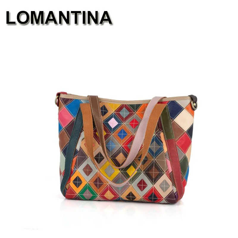 

LOMANTINA New Multicolor Designer Genuine Leather Women Casual Shoulder Bags Messenger Purse Plaid Tote Bolsa Feminina