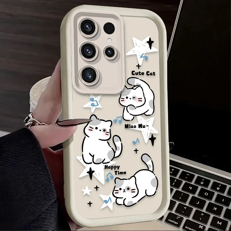 Lovely Dog Cat Case For Samsung Galaxy S24 S25 S23 Ultra S22 S21 Plus FE A36 A56 A26 A16 A06 A15 A25 A35 A55 5G  Silicone Cover