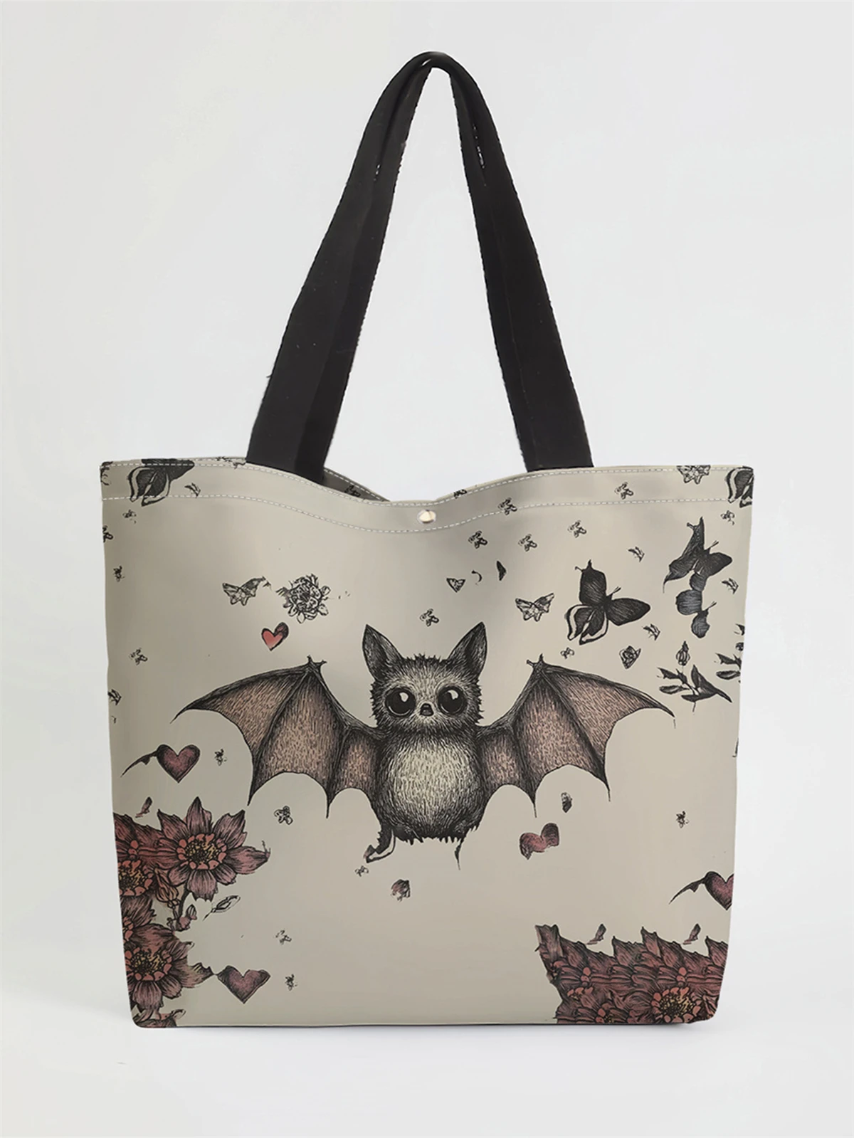 1 Stück, Handtasche mit Cartoon-Fledermaus-Muster, wiederverwendbare modische Handtasche, multifunktionale Handtasche, bedruckte Einkaufstasche aus Segeltuch