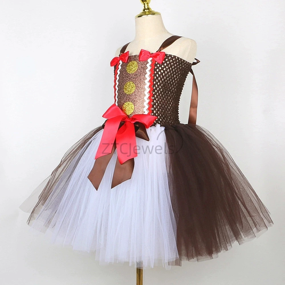 عيد الميلاد الزنجبيل رجل الأطفال شبكة تأثيري فستان القهوة العميقة الكرتون البسكويت منتفخ تنورة الفتيات زي عيد الميلاد #4