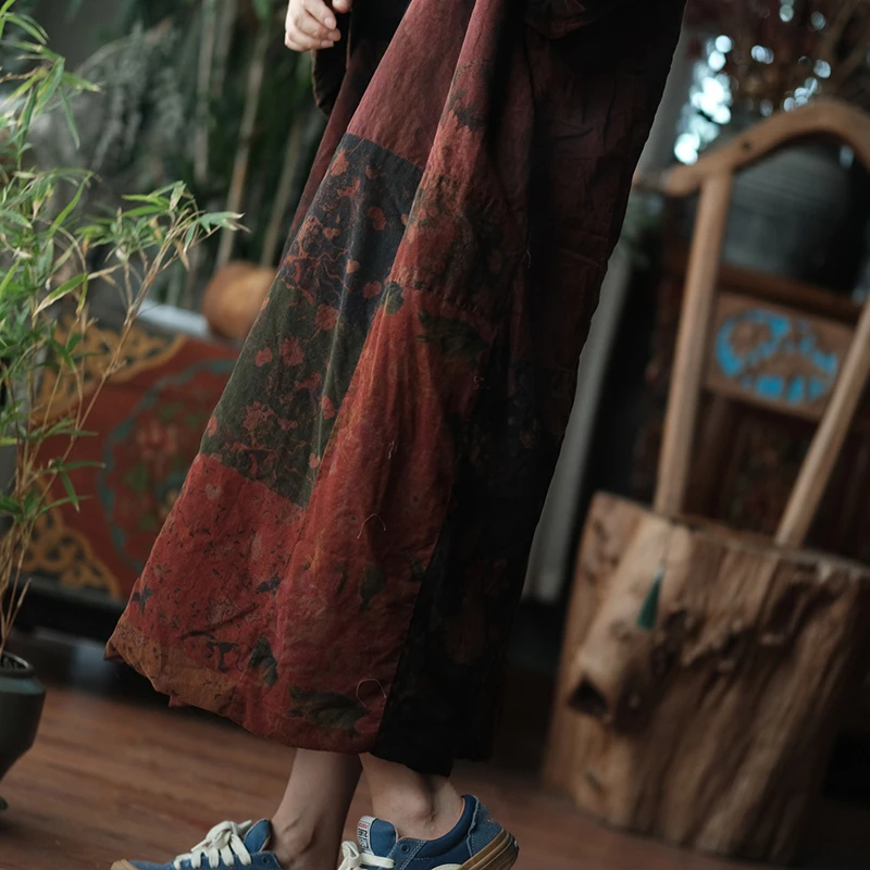 Abito caldo spesso da donna oversize Nuovo arrivo 2025 Autunno stile vintage stampa floreale abiti lunghi casual femminili allentati M2025