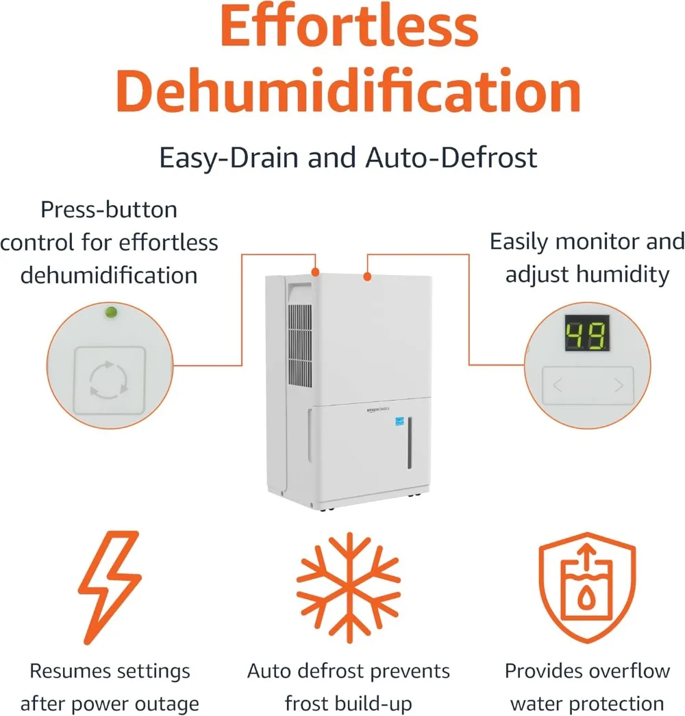 Dehumidifier with Drain Pump, 50-Pint, for Basement, Bathroom and Other Rooms Up To 4000 SFT, with Timer, Auto-defrost, White