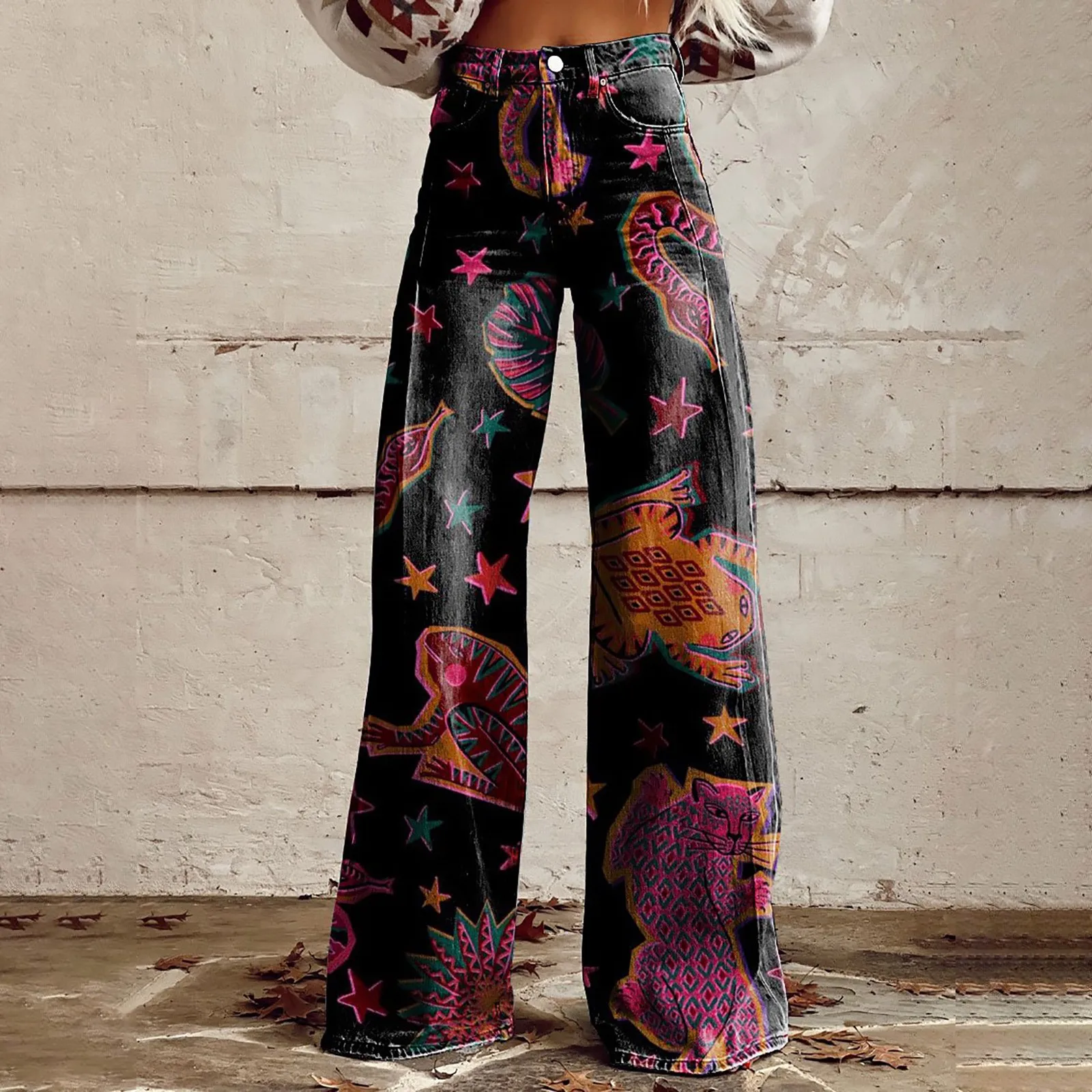 

Long Pants Women's Vintage Flower Print Trouser Casual Wide Leg Pants Woman Casual Long Trousers Vintage Elastic Palazzo 2024