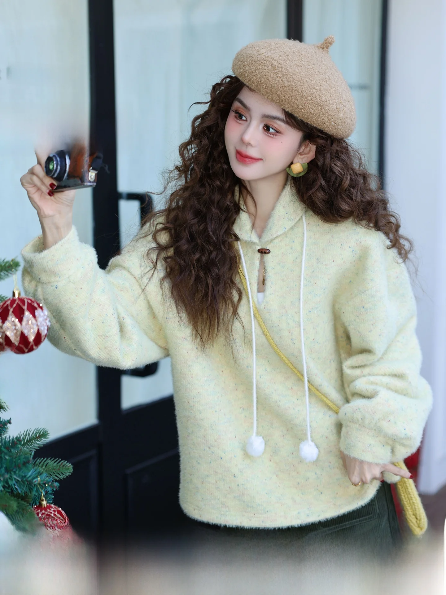 

Jiacheli Oilseed Rape Field Hoodie Women's New Sle 2025 Trendy Thiened Loose Top Faionable Pullover Long Sve Sweatirt