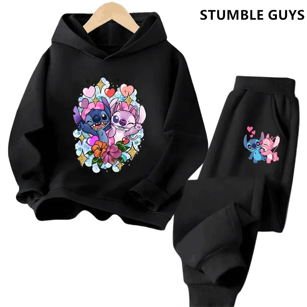 New Stitch Hoodie Set Girls Sweatshirt Autumn And Winter Long Sleeve Harajuku Pullovers Disney Series Stich Casual Hooded Tops