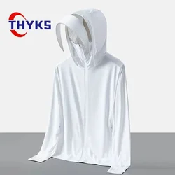 Ropa de protección solar de pesca de seda de hielo para hombres, camisa delgada transpirable, chaquetas de senderismo, abrigo de pareja de secado rápido, protección UV, Verano